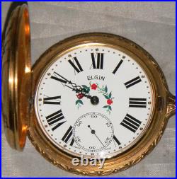 Elgin Raised Hunting Scene Case Pocket Watch Mechanical 17 Jewels Swiss