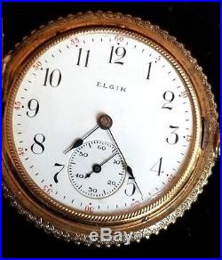 Elgin Solid 14k Tri Color Gold, Diamond Pocket Watch, 0s, HC Case 15j, Ca. 1911