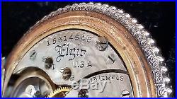Elgin Solid 14k Tri Color Gold, Diamond Pocket Watch, 0s, HC Case 15j, Ca. 1911