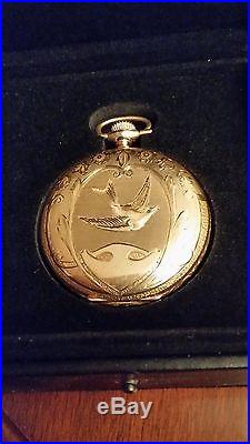 Elgin Solid 14k Yellow Gold Pocket Watch, 12s, HC Engraved Case 15j, Ca. 1920