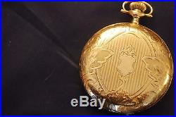 Elgin Solid 14karat Gold Hunting case Antique 16s pocket watch, Porcelain Dial