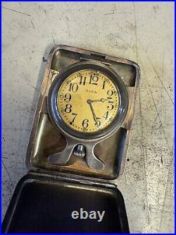 Elgin Travel clock / Sterling Pocket Watch Deco with Sterling Silver Case Runs