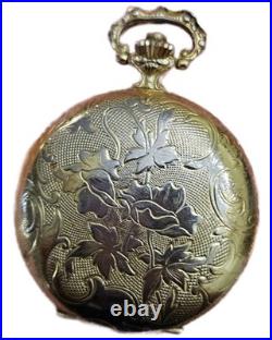 Elgin Yellow Gold Full Hunter Pocket Watch Roman Numerals Ornate Floral Case
