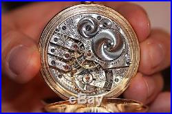 Elgin pocket watch 14K gold + diamond, 17 jewels hunter case 1906
