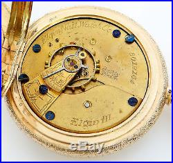 Elgin pocket watch, 18S, in 14K multi-colored gold hunter case withbird rf51434