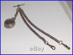 English Sovereign Case Sterling Silver Double Fob Chain & Stg Silver B'ham1906