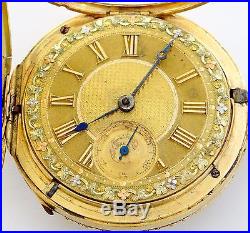 English fusee pocket watch, 14K gold hunting case, multicolor gold dial -rf24119
