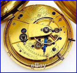 English fusee pocket watch, 14K gold hunting case, multicolor gold dial -rf24119