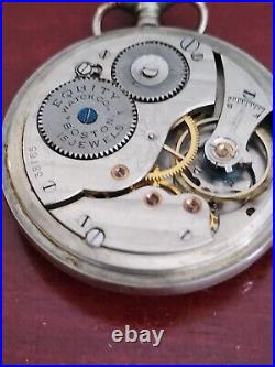 Equity Watch Co Boston 15 Jewels Philadelphia Case Silverode Pocket Watch. Works