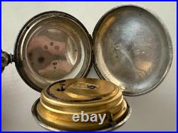 European Verge Fussee key winding hunting case Silver pocket watch, circa 1820
