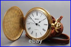 Exc+5 TISSOT Pocket Watch White Dial Gold Case Swiss Made Qz From JAPAN Y334