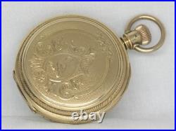 Exquisite 1881 Antique 18s Elgin Drum Case 14k Gold Fill Keywind Watch, Running