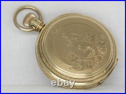 Exquisite 1881 Antique 18s Elgin Drum Case 14k Gold Fill Keywind Watch, Running