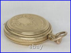 Exquisite 1881 Antique 18s Elgin Drum Case 14k Gold Fill Keywind Watch, Running