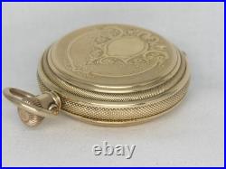 Exquisite 1881 Antique 18s Elgin Drum Case 14k Gold Fill Keywind Watch, Running