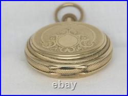 Exquisite 1881 Antique 18s Elgin Drum Case 14k Gold Fill Keywind Watch, Running