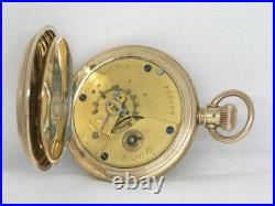 Exquisite 1881 Antique 18s Elgin Drum Case 14k Gold Fill Keywind Watch, Running