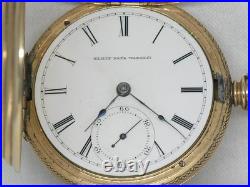 Exquisite 1881 Antique 18s Elgin Drum Case 14k Gold Fill Keywind Watch, Running