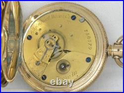 Exquisite 1881 Antique 18s Elgin Drum Case 14k Gold Fill Keywind Watch, Running