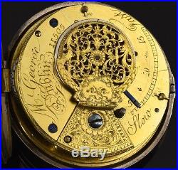Finely Etched Georgian Irish Dublin Silver Verge Fusee Pair Case Pocket Watch