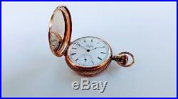 FINE 10k GOLD LADIES HUNTING CASE POCKET WATCH ELGIN FOR MARSHALL FIELD CO 1895