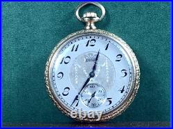 FINE 1922 ELGIN 14K YELLOW GOLDf POCKET WATCH Keeps Time FANCY CASE & DIAL