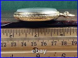 FINE 1922 ELGIN 14K YELLOW GOLDf POCKET WATCH Keeps Time FANCY CASE & DIAL