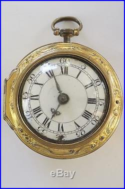 Fine English Gilt Repousse Pair Case Verge Fusee Antique Pocket Watch 1745