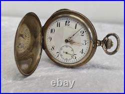 FULL HUNTER ANTIQUE POCKET WATCH SILVER NIELLO WITH dedication 1926