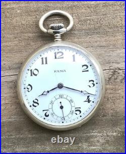 Fama Swiss 15j Swiss Pocket Watch Open Face Arabic Numerals 48mm Dia