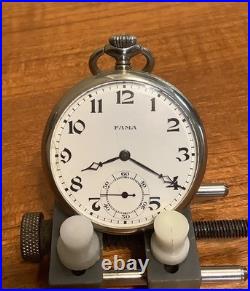 Fama Swiss 15j Swiss Pocket Watch Open Face Arabic Numerals 48mm Dia