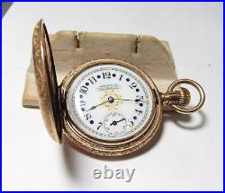 Fancy Dial Antique Gold Filled Waltham Huntuing Case Pocket Watch Grade Seaside