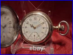 Fancy Dial Sterling Silver & Multi Color Gold Hunter Case Elgin Pocket Watch