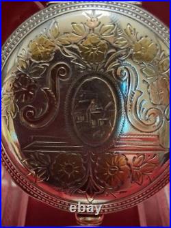 Fancy Dial Sterling Silver & Multi Color Gold Hunter Case Elgin Pocket Watch