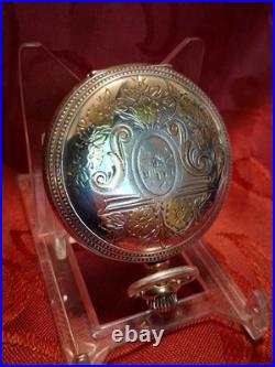 Fancy Dial Sterling Silver & Multi Color Gold Hunter Case Elgin Pocket Watch