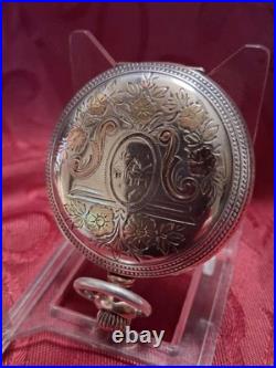 Fancy Dial Sterling Silver & Multi Color Gold Hunter Case Elgin Pocket Watch