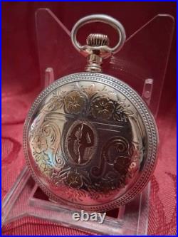 Fancy Dial Sterling Silver & Multi Color Gold Hunter Case Elgin Pocket Watch