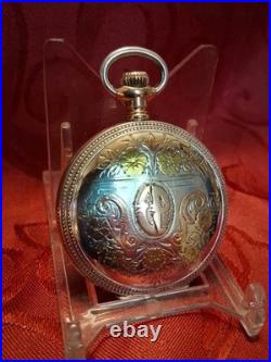 Fancy Dial Sterling Silver & Multi Color Gold Hunter Case Elgin Pocket Watch