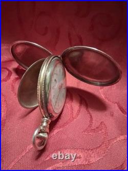 Fancy Dial Sterling Silver & Multi Color Gold Hunter Case Elgin Pocket Watch