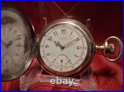 Fancy Dial Sterling Silver & Multi Color Gold Hunter Case Elgin Pocket Watch