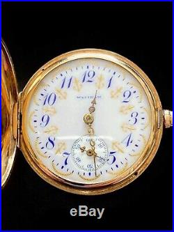 Fancy Waltham 14K Gold Case & Enameled Gold Highlight Dial Pocket Watch 1913