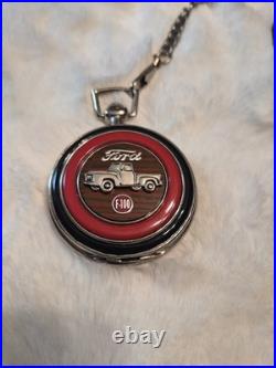 Franklin Mint 1956 Ford F-100 Pocket Watch with Chain & Leather Case Pouch