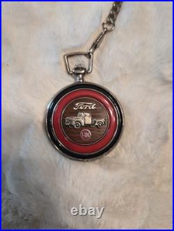 Franklin Mint 1956 Ford F-100 Pocket Watch with Chain & Leather Case Pouch