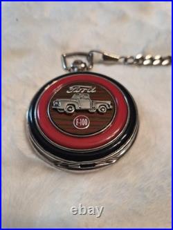 Franklin Mint 1956 Ford F-100 Pocket Watch with Chain & Leather Case Pouch