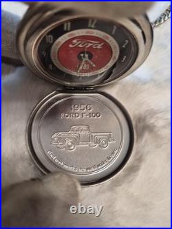 Franklin Mint 1956 Ford F-100 Pocket Watch with Chain & Leather Case Pouch