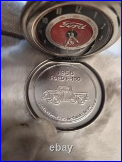 Franklin Mint 1956 Ford F-100 Pocket Watch with Chain & Leather Case Pouch