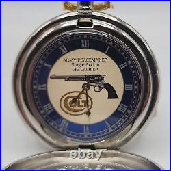 Franklin Mint Commemorative Army Colt. 45 Peacemaker Pocket Watch Chain & Case