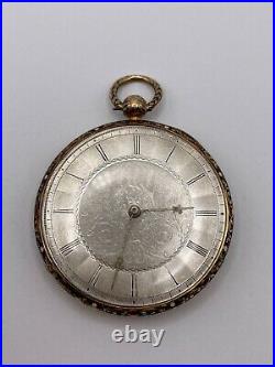 French Solid 18k Gold Pocket Watch with Enamel Decorated Case