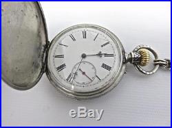 French Sterling Silver Hunting Case Pocket Watch with Niello Work & Elaborate Fob