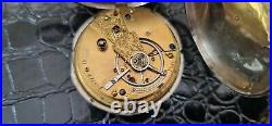 Full Hunter Fusee Pocket Watch Silver Case Diamond End Stone